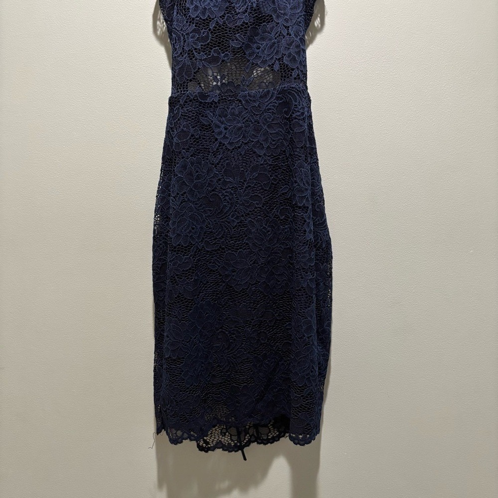 Lucy in the Sky Navy Blue Lace Cutout Mini Dress Strappy Bodycon USA Sz Small - Picture 10 of 11